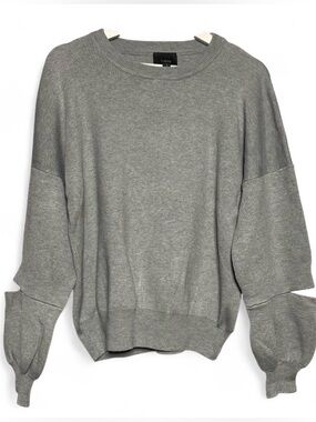 Lumiere Grey Crew Neck Knit Sweater Cutout Sleeves • S